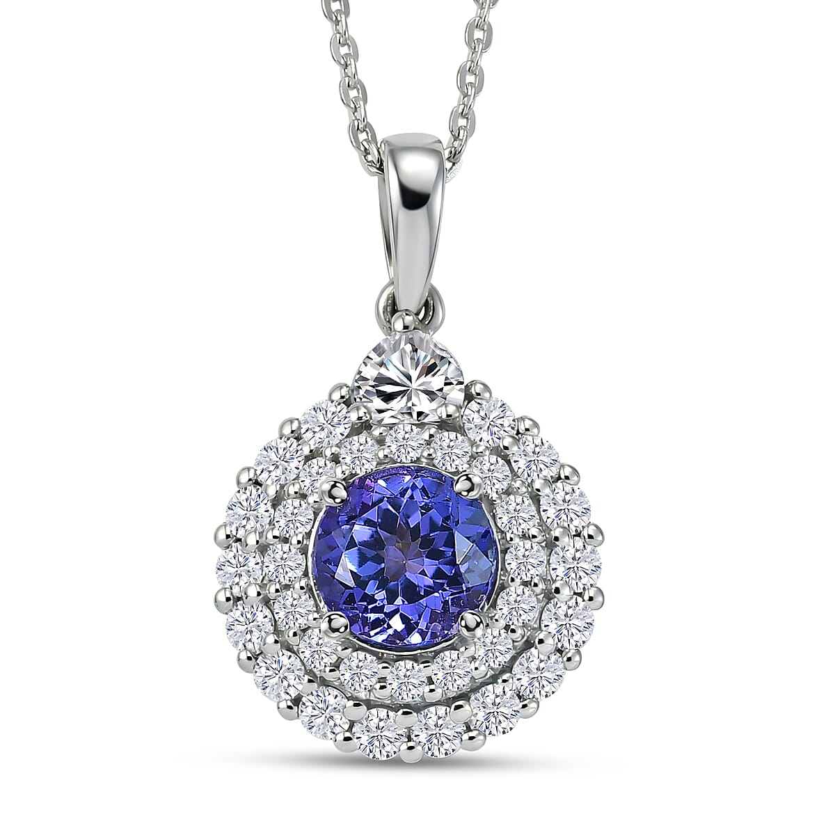 D'Joy AA Tansanit, Moissanit Schmuckset ca. 50 cm 925 Silber Rhodiniert ca. 2,22 ct.
