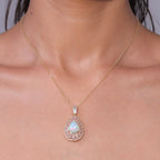D'Joy AAA Natürlicher, äthiopischer Welo Opal, Natürlicher Rosa Diamant Schmuckset ca. 50 cm 925 Silber 750 Gelbgold vermeil ca. 3.62 ct
