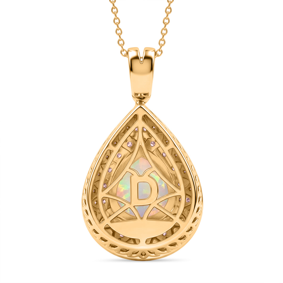 D'Joy AAA Natürlicher, äthiopischer Welo Opal, Natürlicher Rosa Diamant Schmuckset ca. 50 cm 925 Silber 750 Gelbgold vermeil ca. 3.62 ct