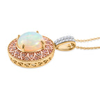 D'Joy AAA Natürlicher, äthiopischer Welo Opal, Natürlicher Rosa Diamant Schmuckset ca. 50 cm 925 Silber 750 Gelbgold vermeil ca. 3.70 ct
