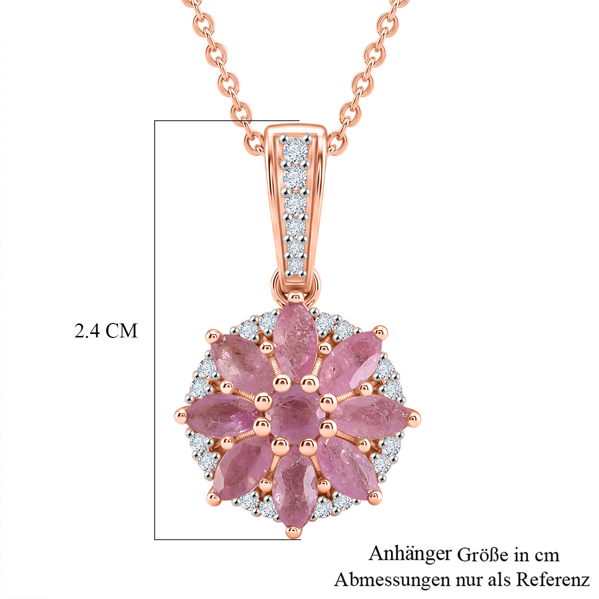 D'Joy Ilakaka Rosa Saphir (Fissure gefüllt) Schmuckset ca. 50 cm 925 Silber 750 Roségold vermeil ca. 2.10 ct