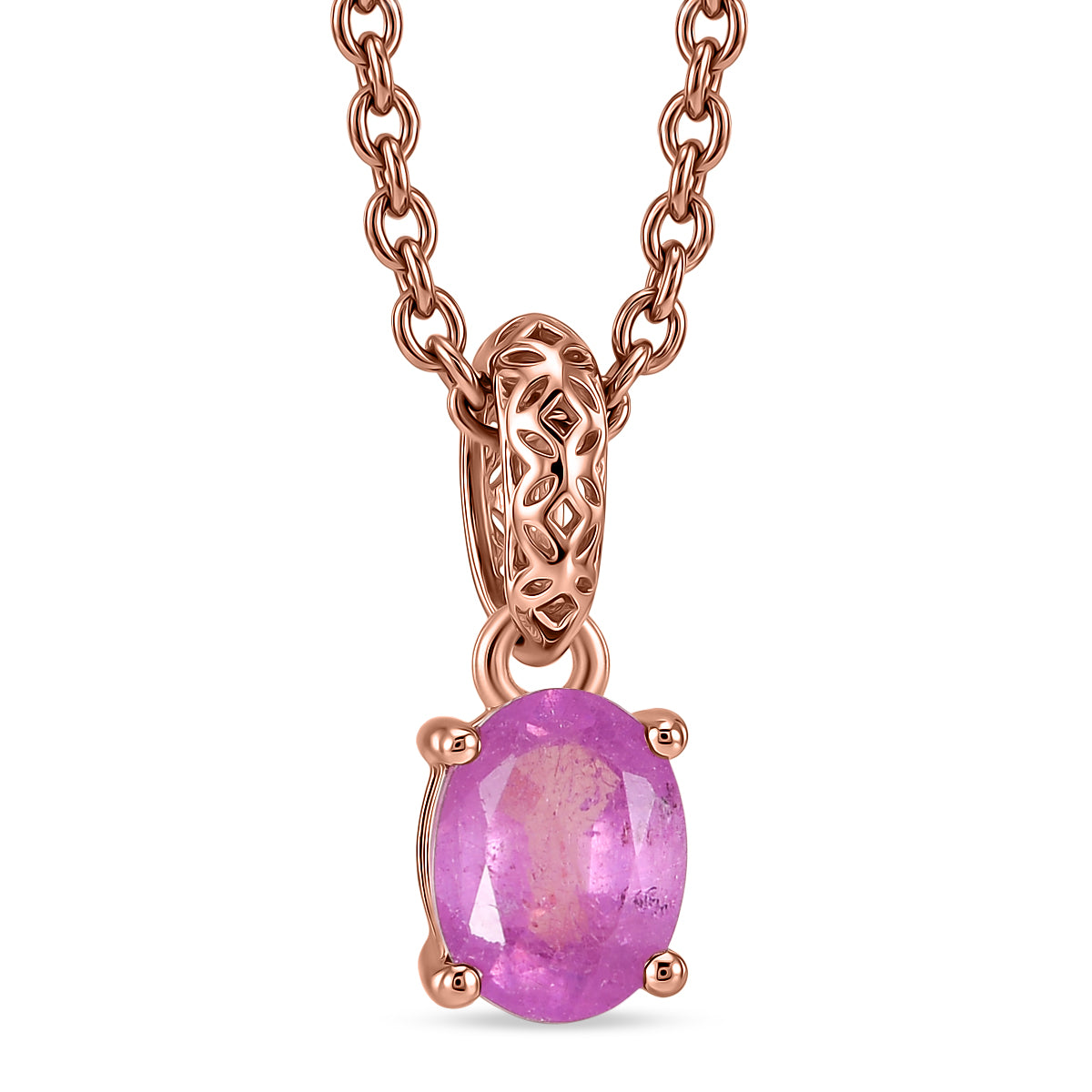 D'Joy Ilakaka Rosa Saphir (Fissure gefüllt) Schmuckset ca. 50 cm 925 Silber 750 Rosévergoldet und Edelstahl 750 Rosévergoldet ca. 1,07 ct.