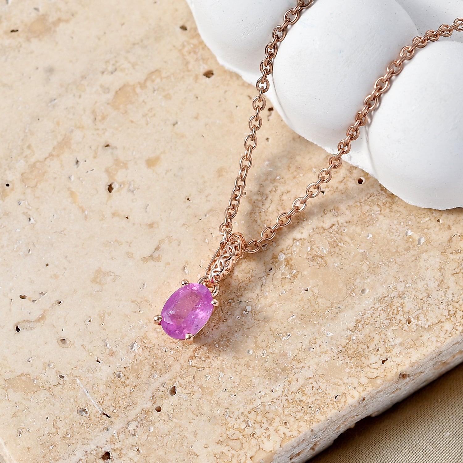 D'Joy Ilakaka Rosa Saphir (Fissure gefüllt) Schmuckset ca. 50 cm 925 Silber 750 Rosévergoldet und Edelstahl 750 Rosévergoldet ca. 1,07 ct.
