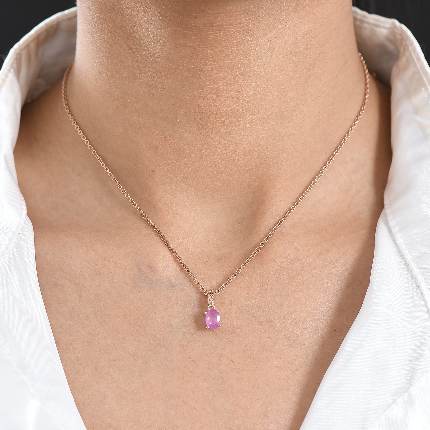 D'Joy Ilakaka Rosa Saphir (Fissure gefüllt) Schmuckset ca. 50 cm 925 Silber 750 Rosévergoldet und Edelstahl 750 Rosévergoldet ca. 1,07 ct.