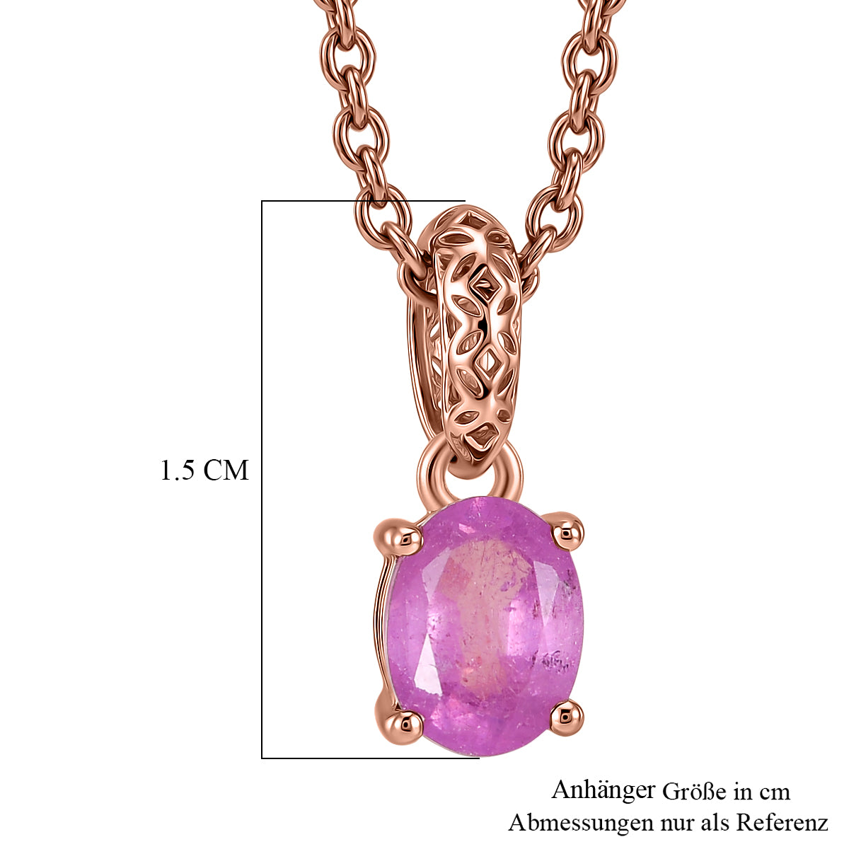 D'Joy Ilakaka Rosa Saphir (Fissure gefüllt) Schmuckset ca. 50 cm 925 Silber 750 Rosévergoldet und Edelstahl 750 Rosévergoldet ca. 1,07 ct.