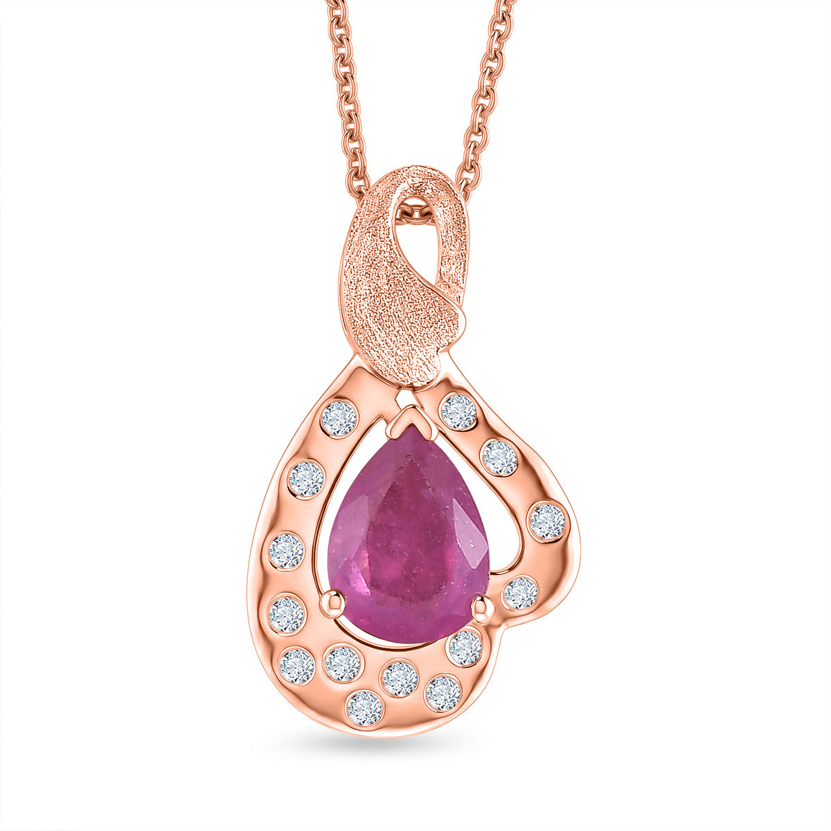D'Joy Ilakaka Rosa Saphir (Fissure gefüllt), Weißer Zirkon Schmuckset ca. 50 cm 925 Silber 750 Roségold vermeil ca. 1.85 ct