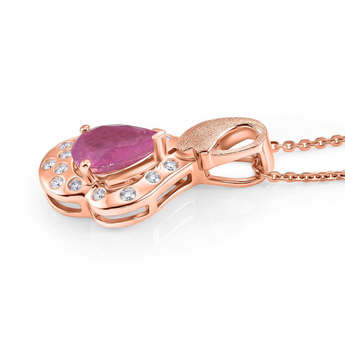 D'Joy Ilakaka Rosa Saphir (Fissure gefüllt), Weißer Zirkon Schmuckset ca. 50 cm 925 Silber 750 Roségold vermeil ca. 1.85 ct