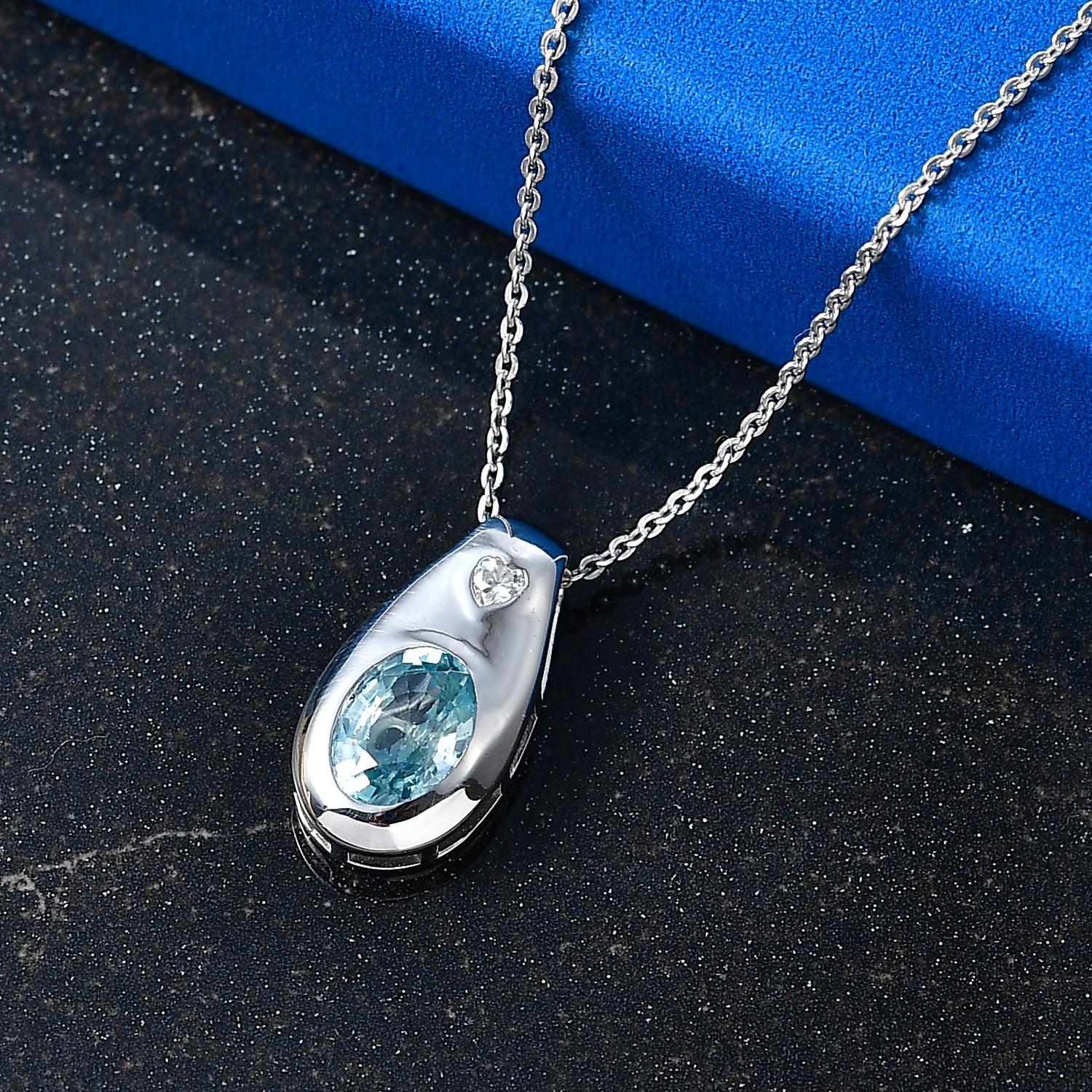 D'Joy Blauer Zirkon, Weißer Zirkon Schmuckset ca. 50 cm 925 Silber Rhodiniert ca. 1,98 ct.