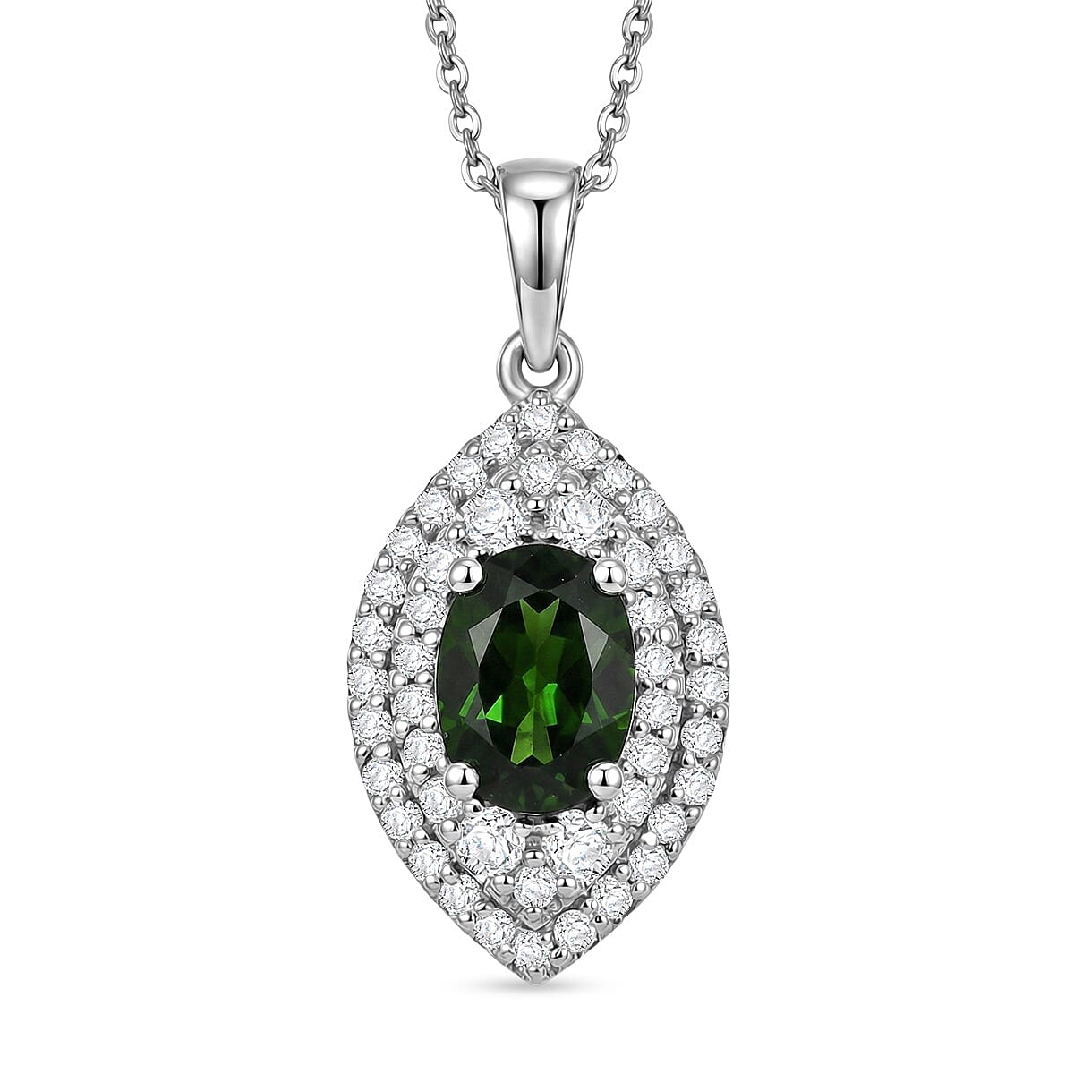 D'Joy AA Natürlicher Chromdiopsid, Moissanit AGI zertifiziert Schmuckset ca. 50 cm 925 Silber Rhodiniert ca. 3,24 ct.