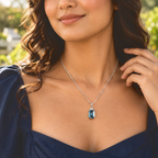 D'Joy London Blau Topas, Moissanit Schmuckset (4-4 Werktage Lieferzeit) ca. 50 cm 925 Silber Rhodiniert ca. 9.05 ct