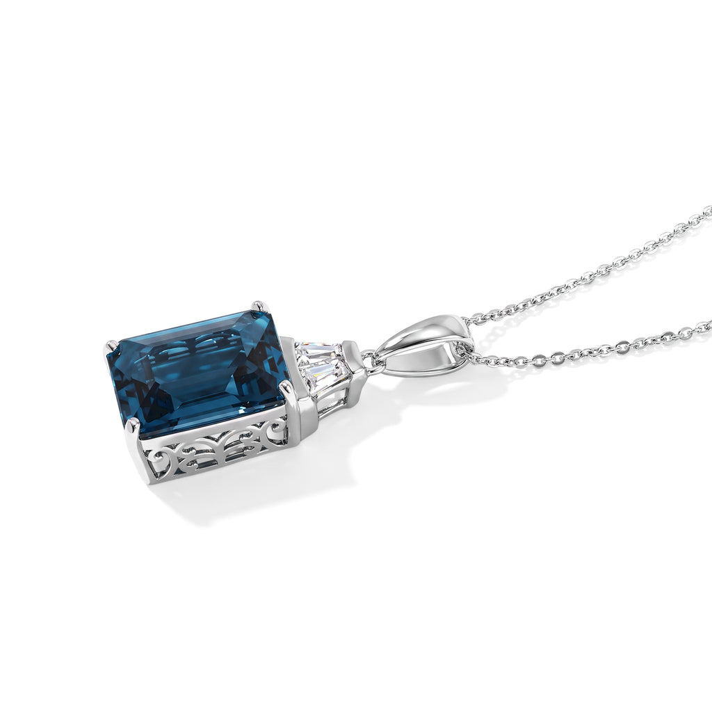 D'Joy London Blau Topas, Moissanit Schmuckset (4-4 Werktage Lieferzeit) ca. 50 cm 925 Silber Rhodiniert ca. 9.05 ct