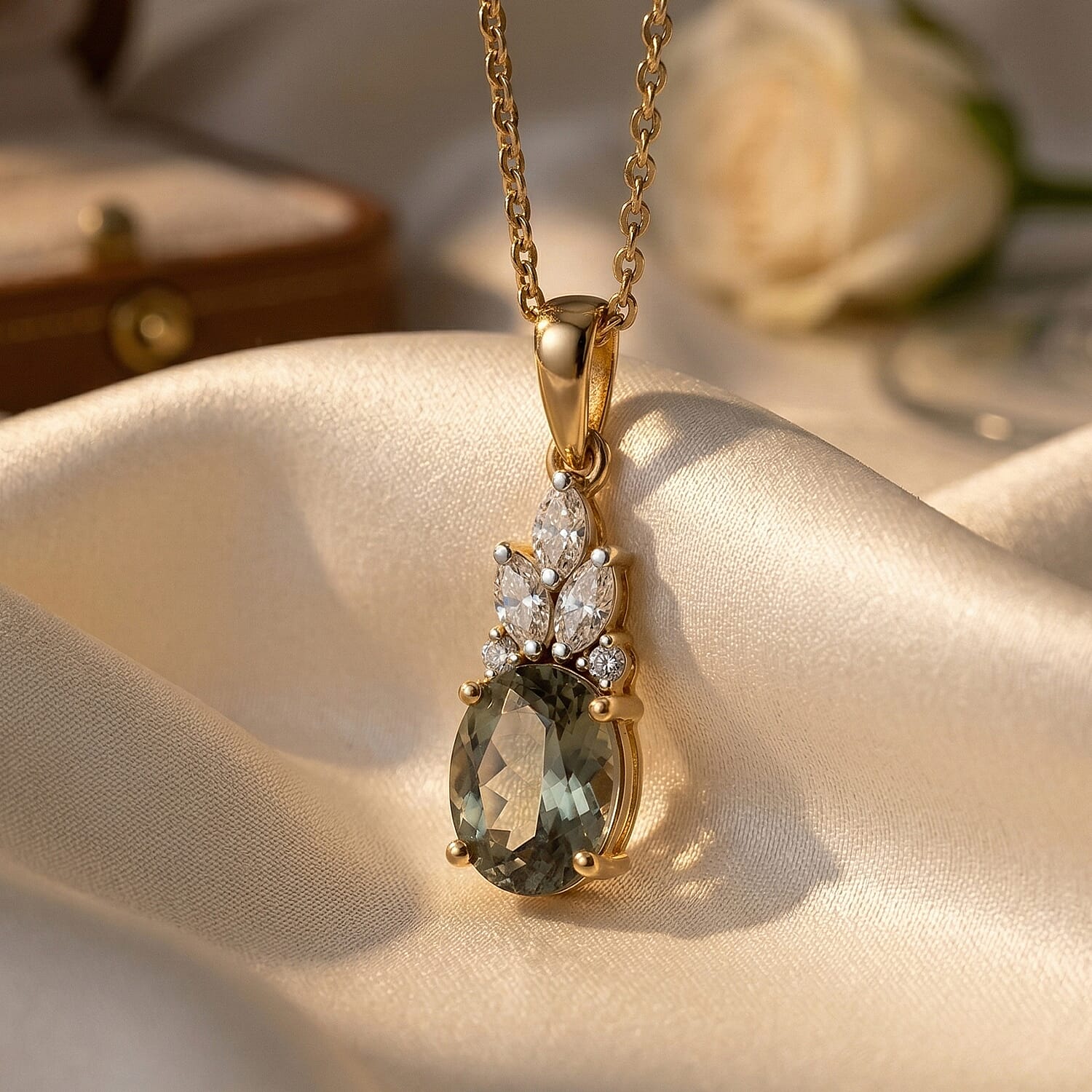 D'Joy AA Turkizit, Moissanit Schmuckset ca. 50 cm 925 Silber 750 Gelbgold vermeil ca. 1,62 ct.