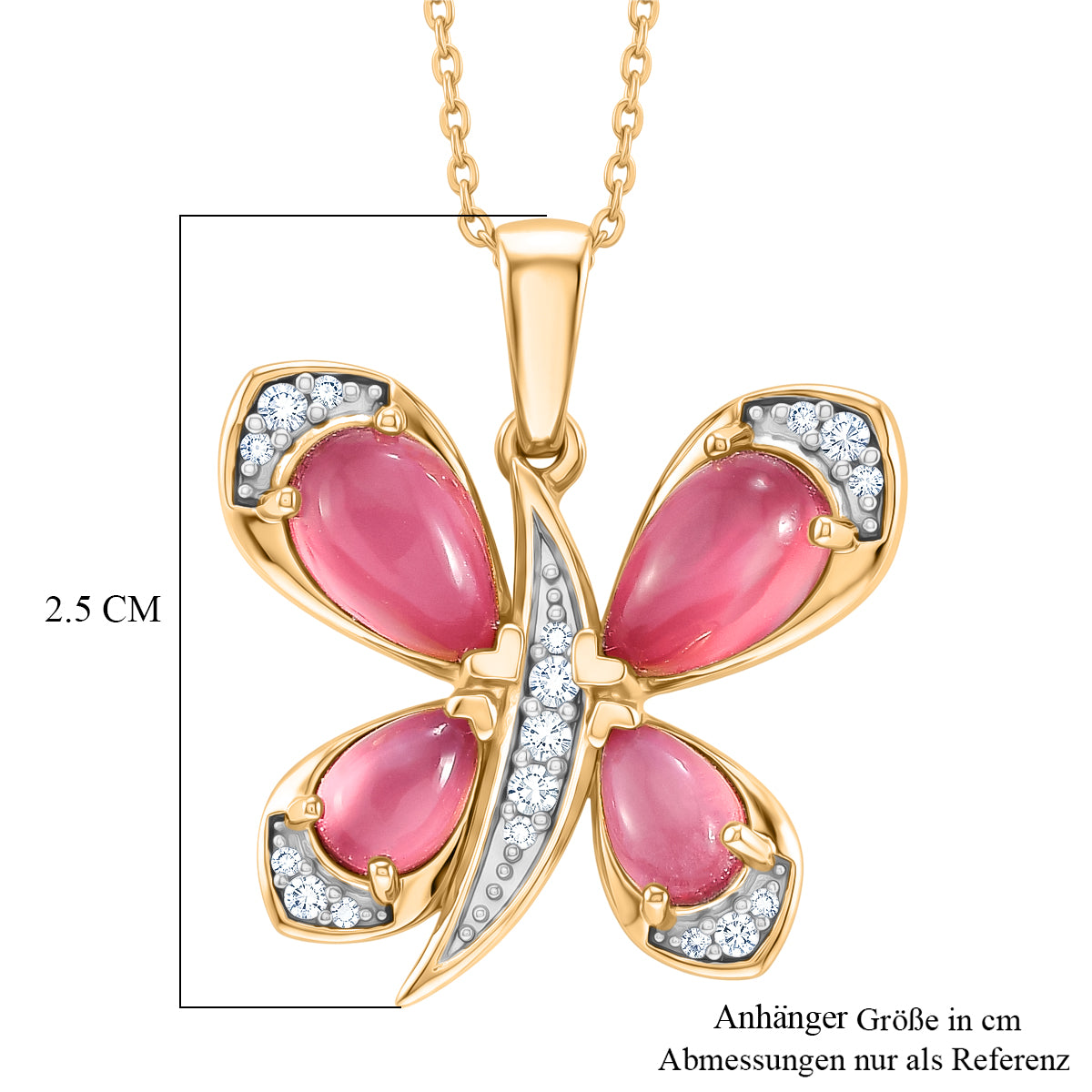 D'Joy Flamingo Mondstein Anhänger mit Kette, ca. 50 cm 925 Silber 750 Gelbgold vermeil ca. 3.07 ct