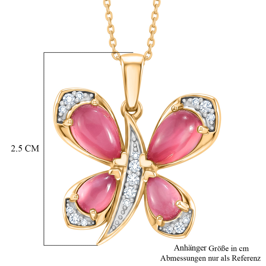 D'Joy Flamingo Mondstein Anhänger mit Kette, ca. 50 cm 925 Silber 750 Gelbgold vermeil ca. 3.07 ct