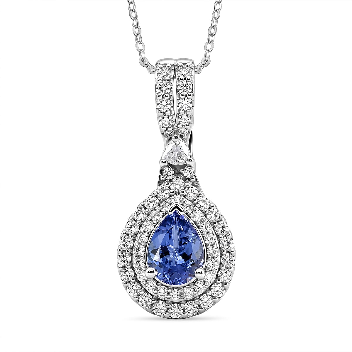 D'Joy AA Tansanit, Moissanit AGI zertifiziert Schmuckset ca. 50 cm 925 Silber Rhodiniert ca. 1,83 ct.
