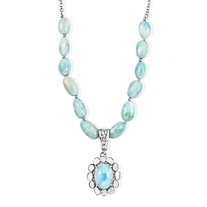 AAA Larimar Schmuckset ca. 50 cm 925 Silber Rhodiniert ca. 63,00 ct.