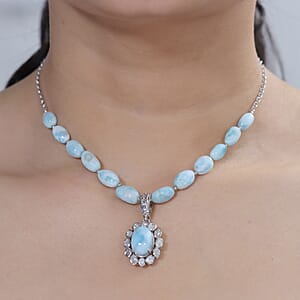 AAA Larimar Schmuckset ca. 50 cm 925 Silber Rhodiniert ca. 63,00 ct.