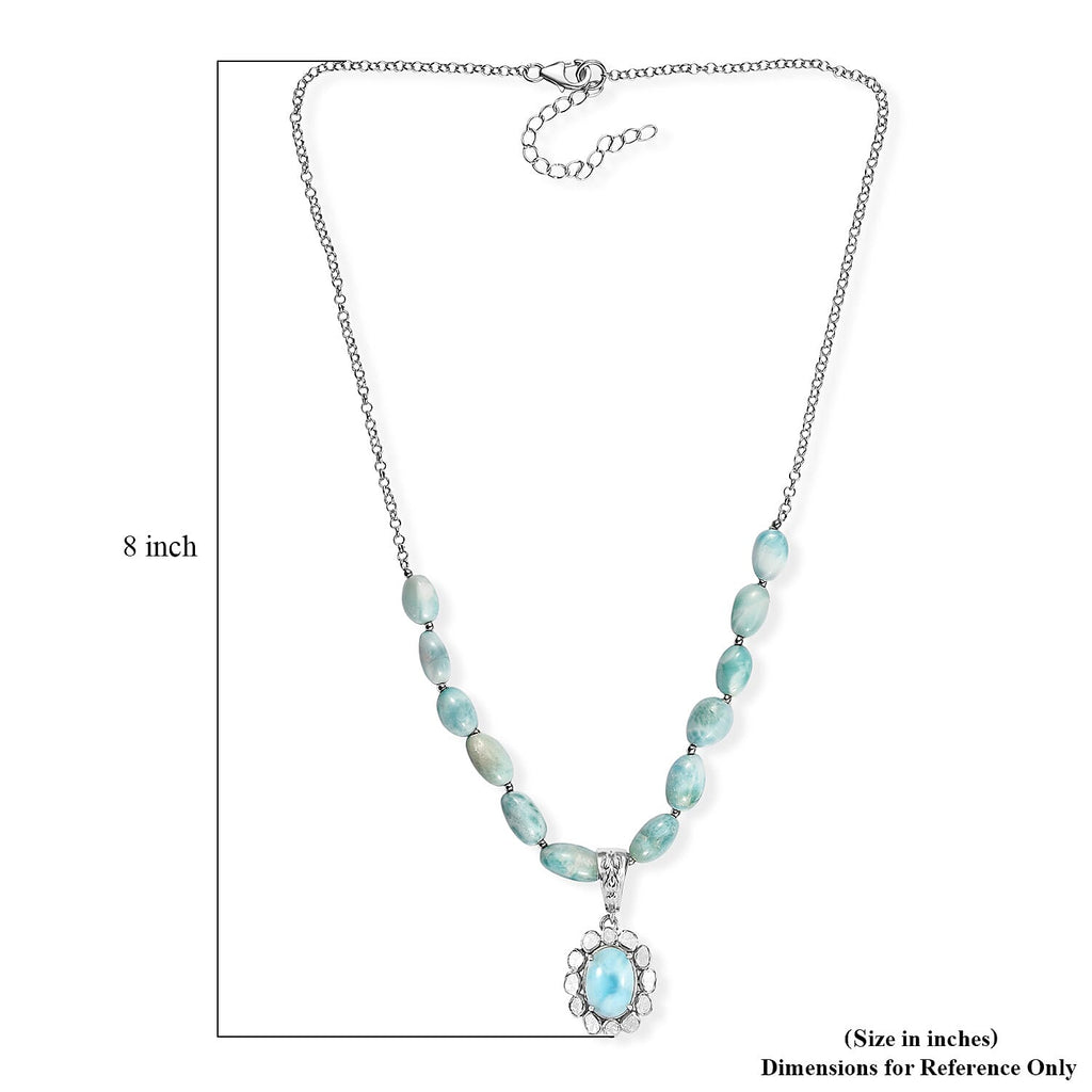 AAA Larimar Schmuckset ca. 50 cm 925 Silber Rhodiniert ca. 63,00 ct.