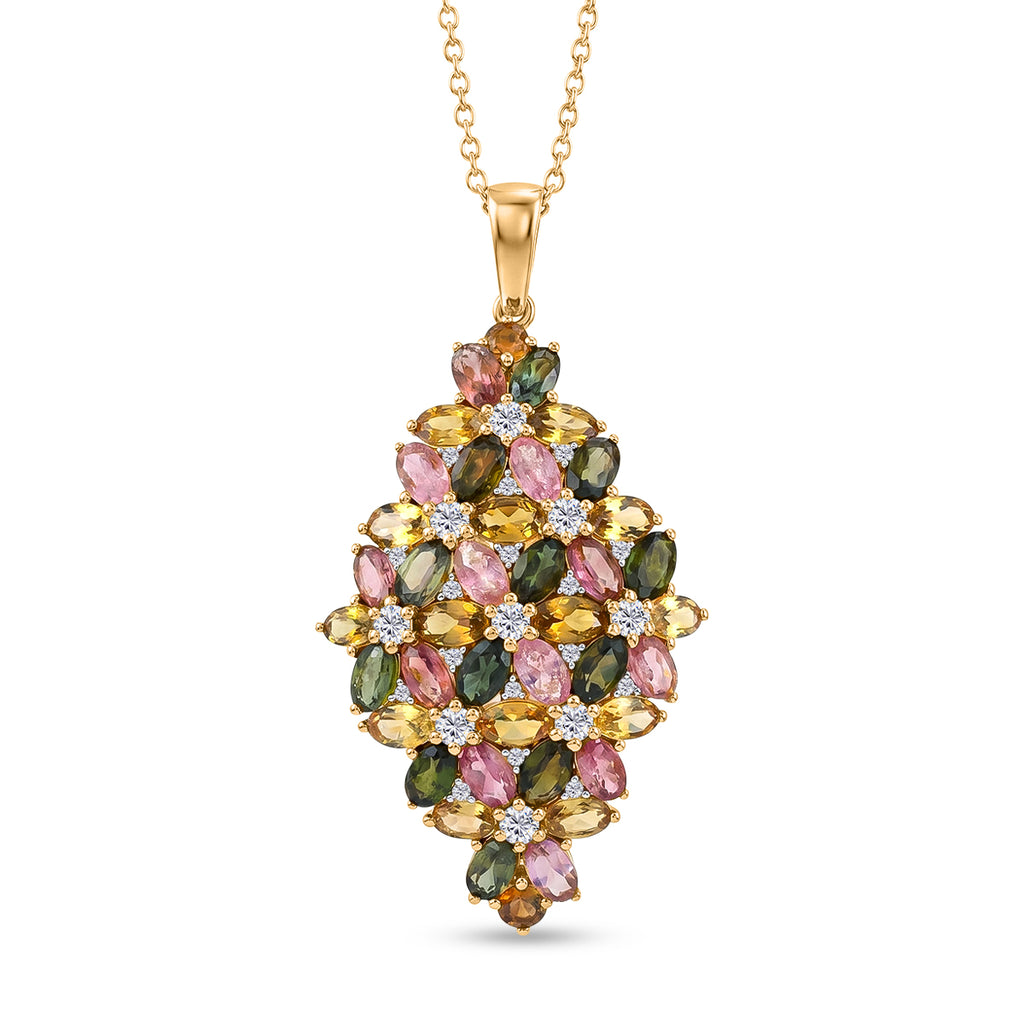 D'Joy AA Mehrfarbig-Turmalin Schmuckset ca. 45 cm 925 Silber 750 Gelbgold vermeil ca. 10,03 ct.