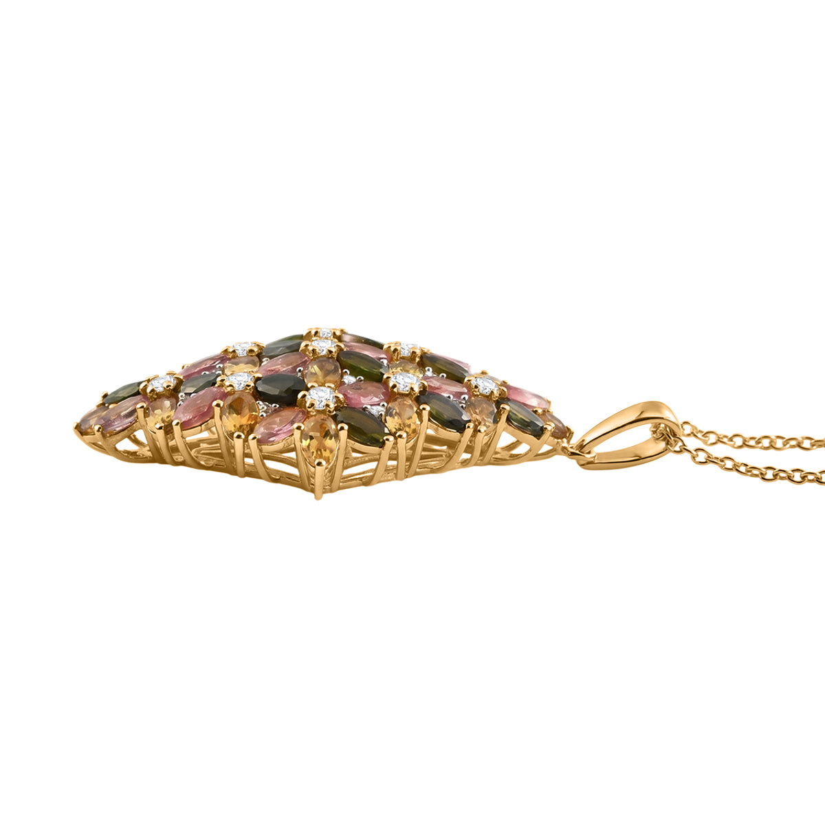 D'Joy AA Multi-Turmalin und Zirkon Cluster Anhänger mit 45cm Kette, 925 Silber 750 Gelbgold Vermeil - 10,03 ct.