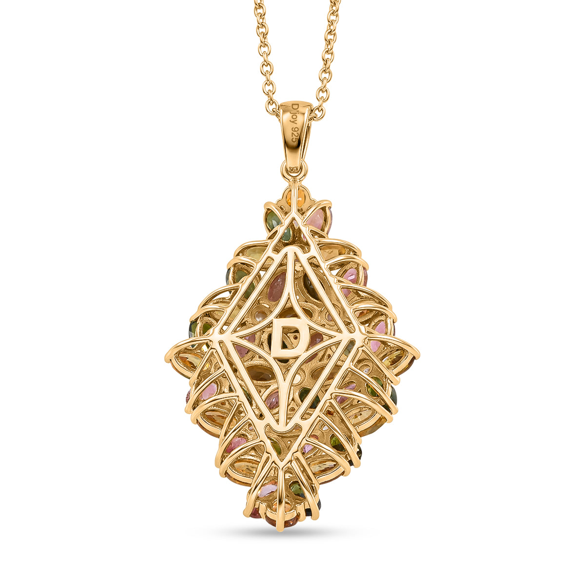 D'Joy AA Multi-Turmalin und Zirkon Cluster Anhänger mit 45cm Kette, 925 Silber 750 Gelbgold Vermeil - 10,03 ct.