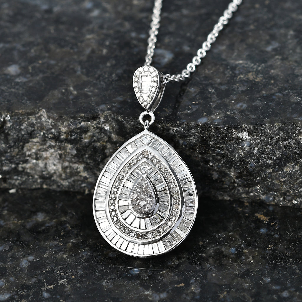 D'Joy Weißer Diamant Schmuckset ca. 50 cm 925 Silber Rhodiniert (10-15 Werktage Lieferzeit) ca. 1,00 ct.