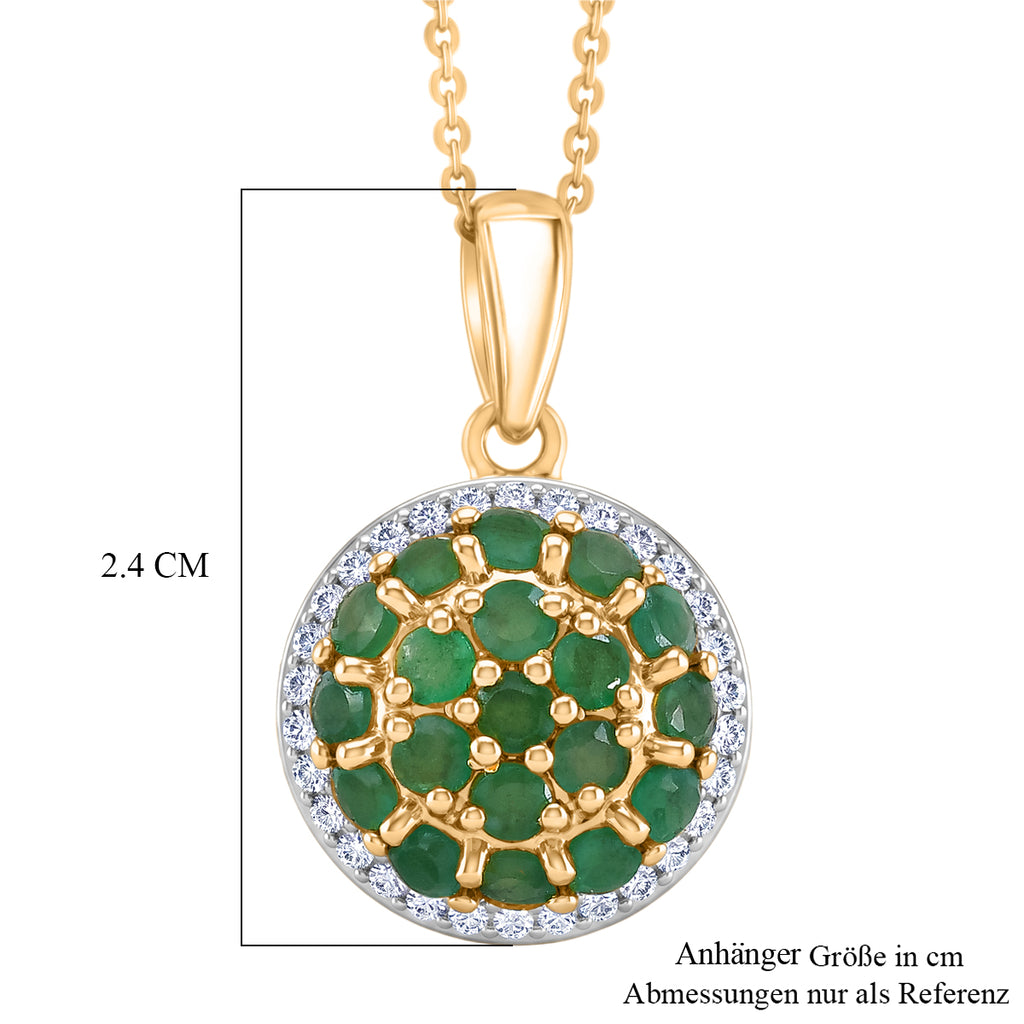D'Joy Socoto Smaragd, Weißer Zirkon Schmuckset ca. 50 cm 925 Silber 750 Gelbgold vermeil ca. 1,76 ct.