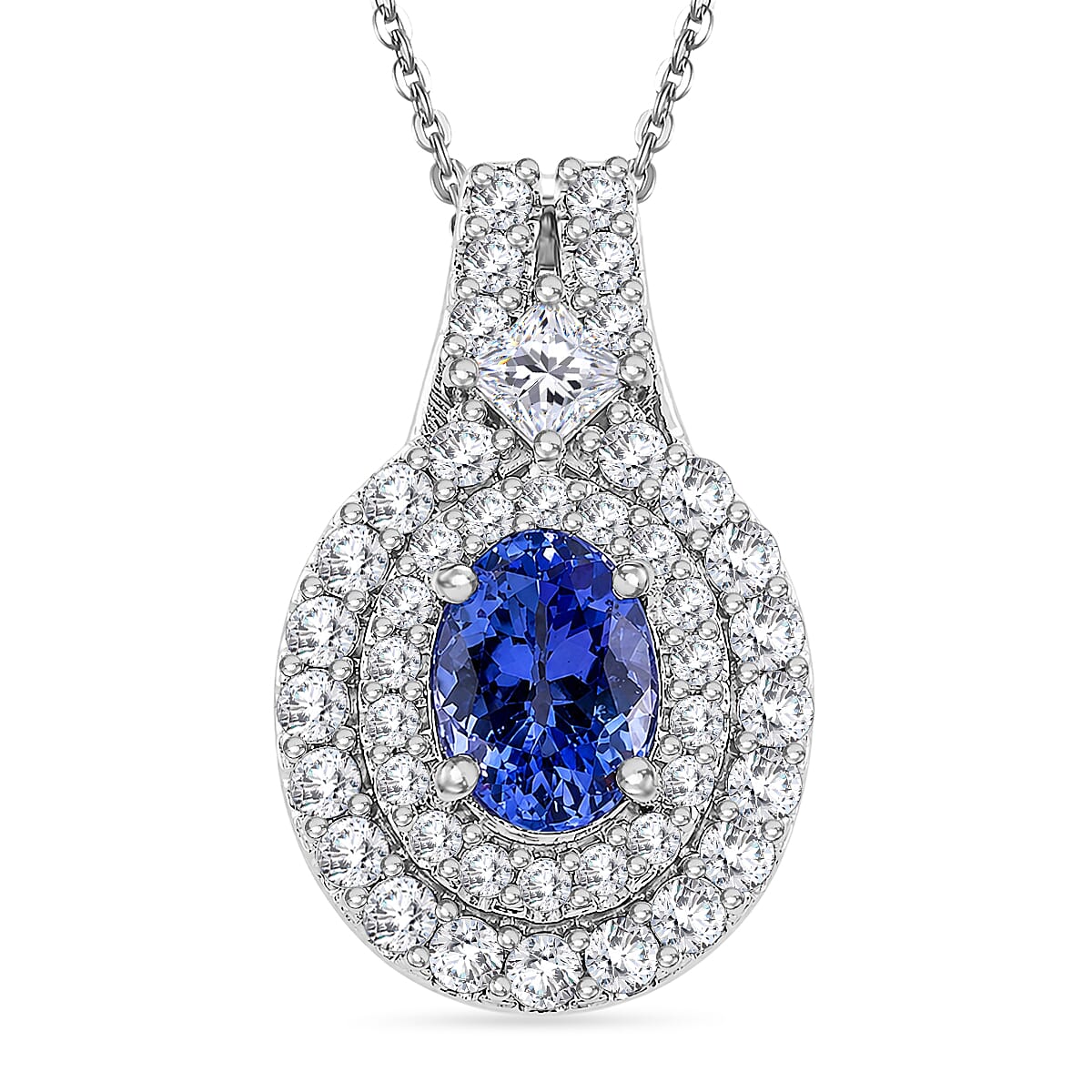 D'Joy AA Tansanit, Moissanit AGI zertifiziert Schmuckset ca. 50 cm 925 Silber Rhodiniert ca. 1,90 ct.
