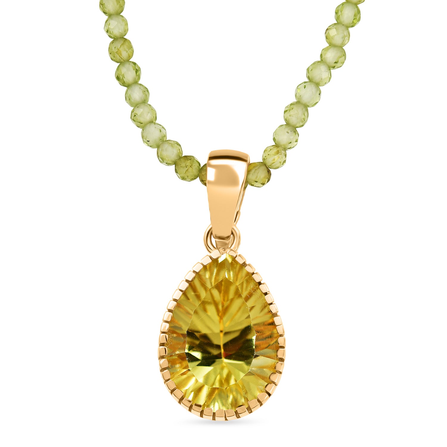 D'Joy AAA Ouro Verde-Quarz, Peridot Schmuckset ca. 50 cm 925 Silber 750 Gelbgold vermeil ca. 47,13 ct.