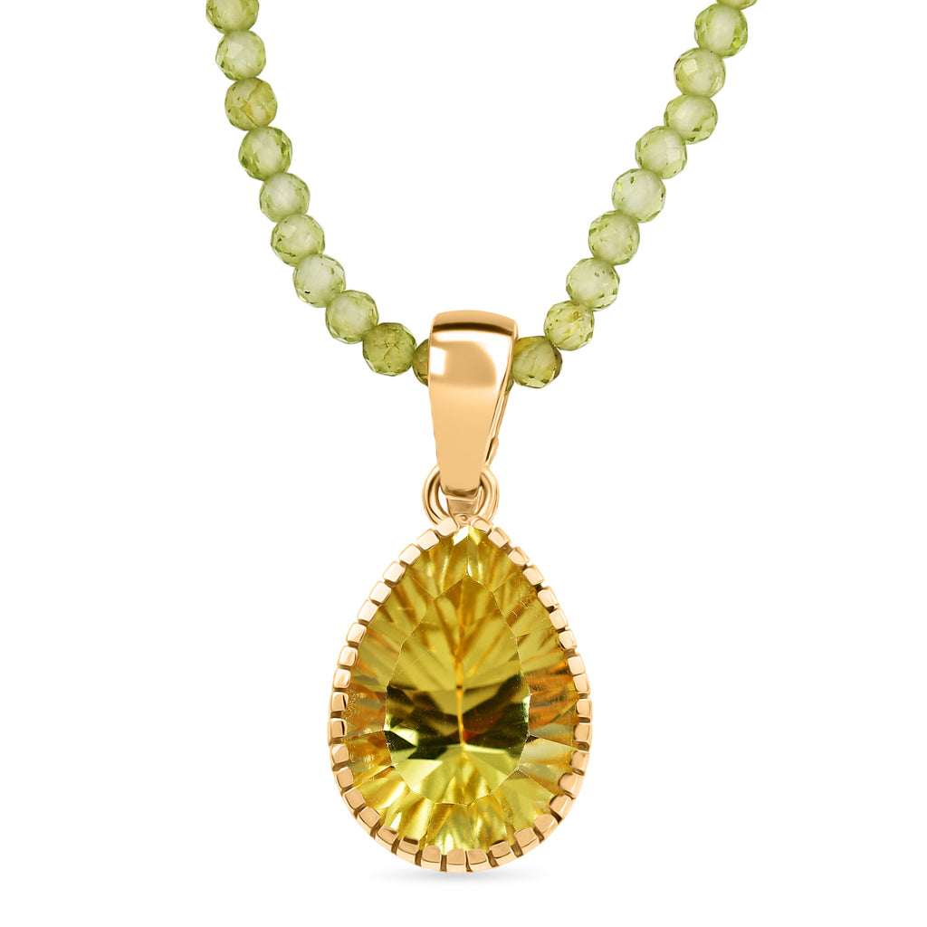 D'Joy AAA Ouro Verde-Quarz, Peridot Schmuckset ca. 50 cm 925 Silber 750 Gelbgold vermeil ca. 47,13 ct.