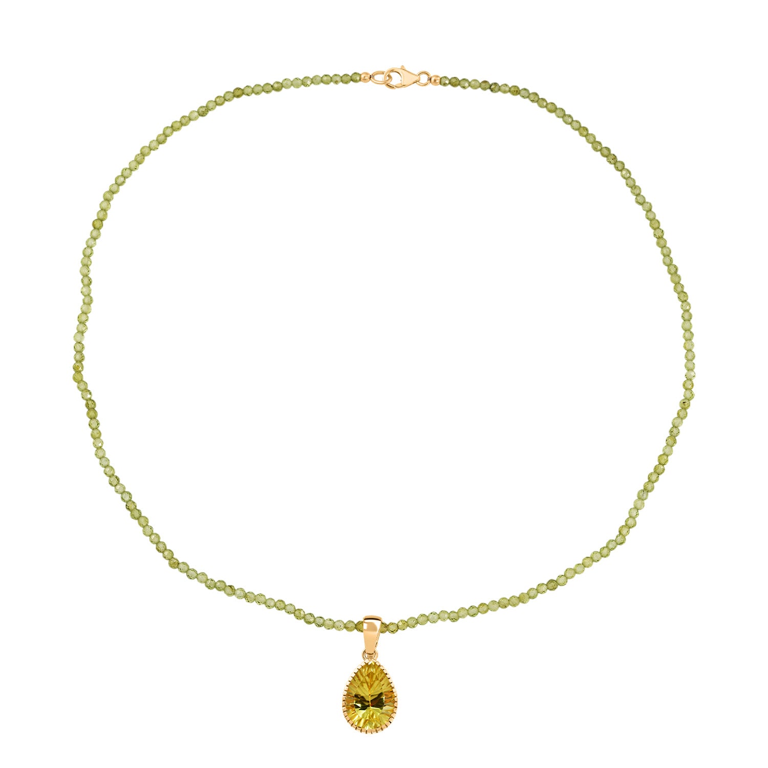 D'Joy AAA Ouro Verde-Quarz, Peridot Schmuckset ca. 50 cm 925 Silber 750 Gelbgold vermeil ca. 47,13 ct.