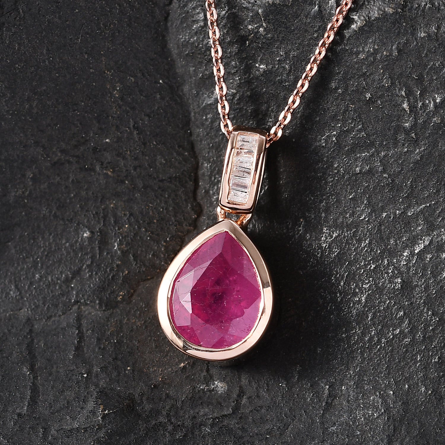 D'Joy Ilakaka Rosa Saphir (Fissure gefüllt), Weißer Diamant Schmuckset ca. 50 cm 925 Silber 750 Roségold vermeil ca. 3.57 ct