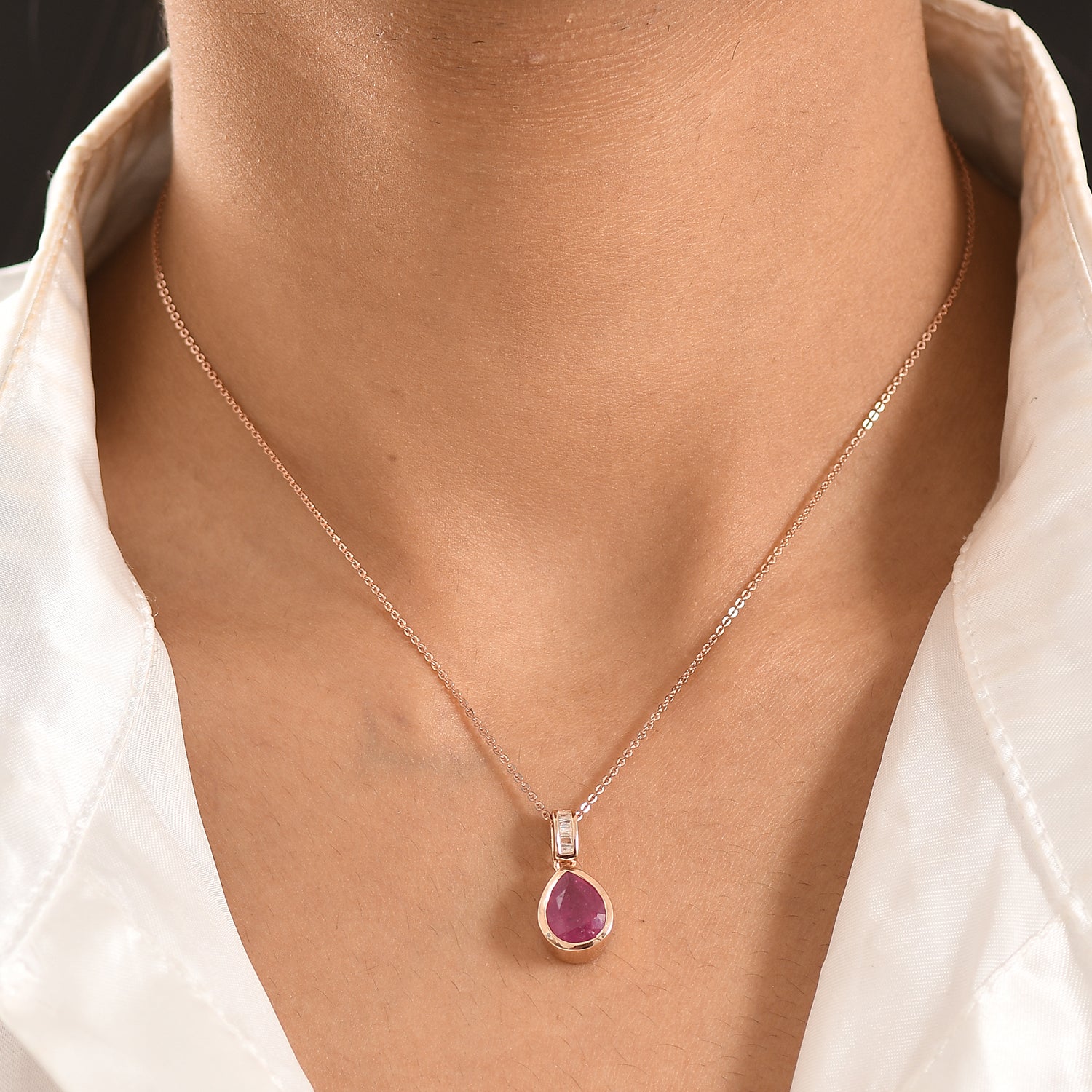 D'Joy Ilakaka Rosa Saphir (Fissure gefüllt), Weißer Diamant Schmuckset ca. 50 cm 925 Silber 750 Roségold vermeil ca. 3.57 ct
