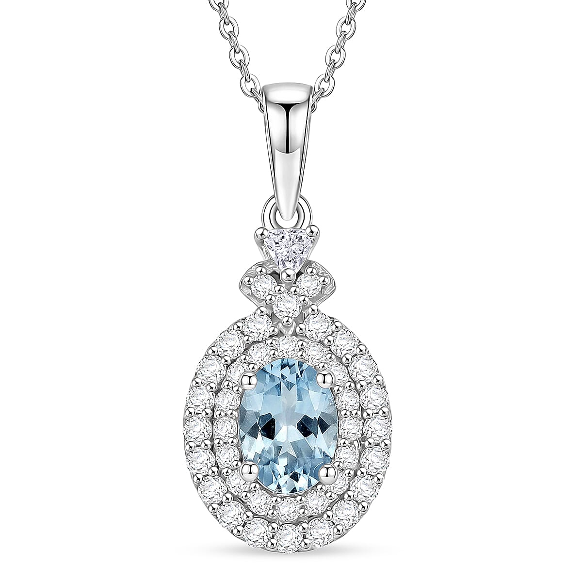D'Joy AA Santamaria Aquamarin, Moissanit AGI zertifiziert Schmuckset ca. 50 cm 925 Silber Rhodiniert ca. 1,44 ct.
