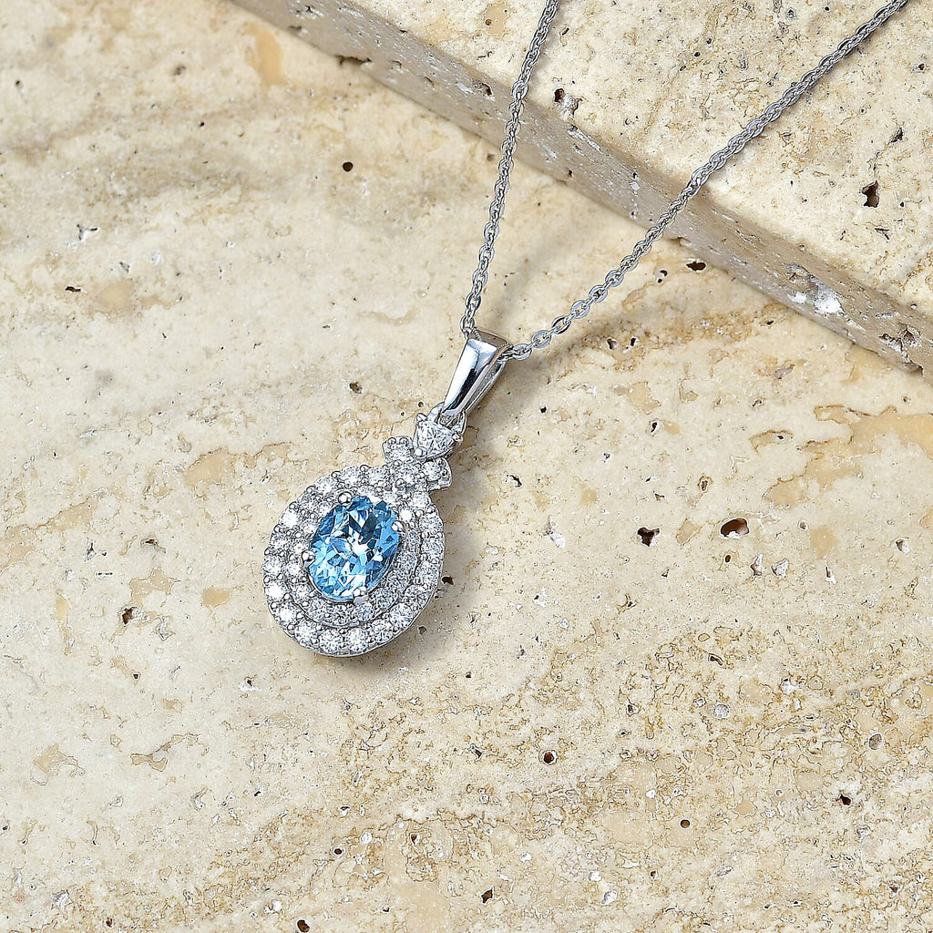 D'Joy AA Santamaria Aquamarin, Moissanit Schmuckset ca. 50 cm 925 Silber Rhodiniert ca. 1,44 ct.