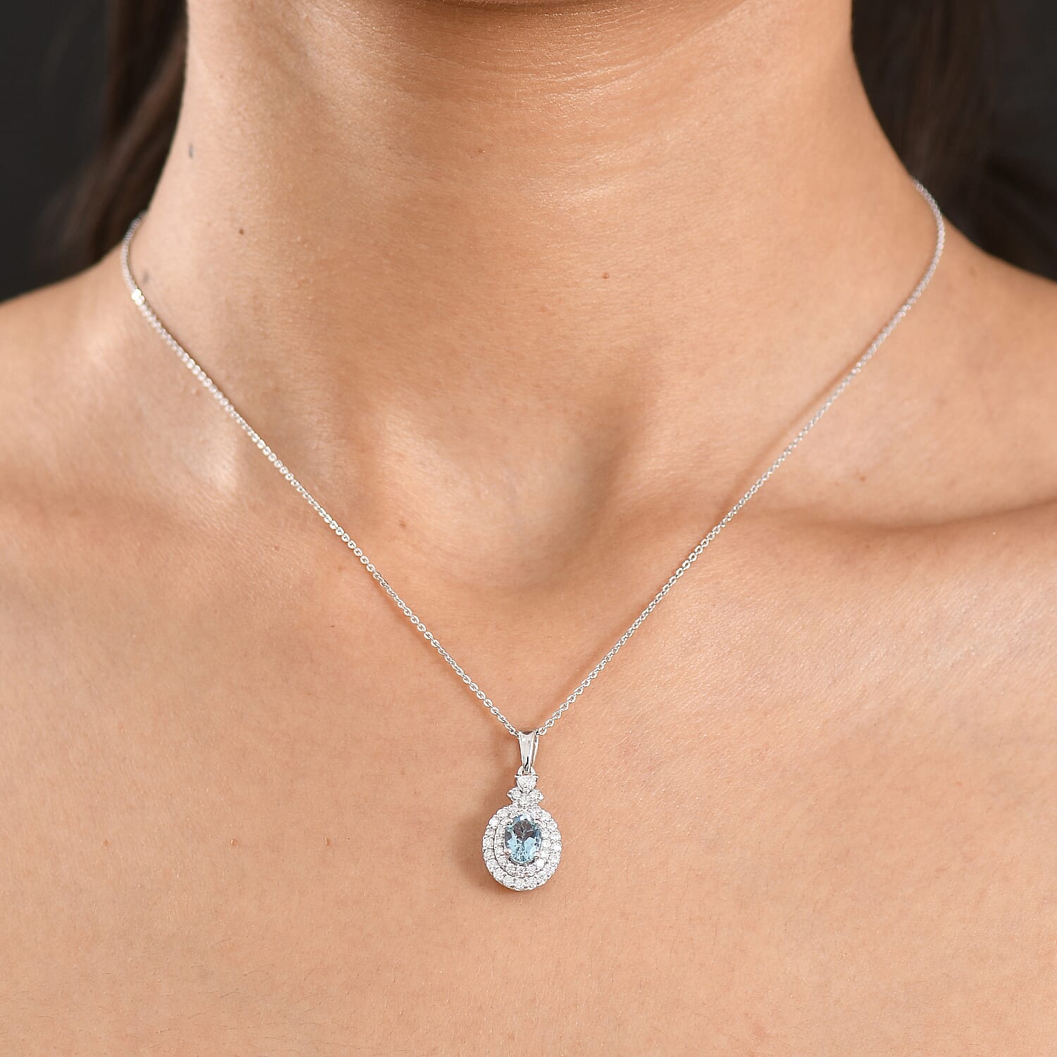 D'Joy AA Santamaria Aquamarin, Moissanit Schmuckset ca. 50 cm 925 Silber Rhodiniert ca. 1,44 ct.