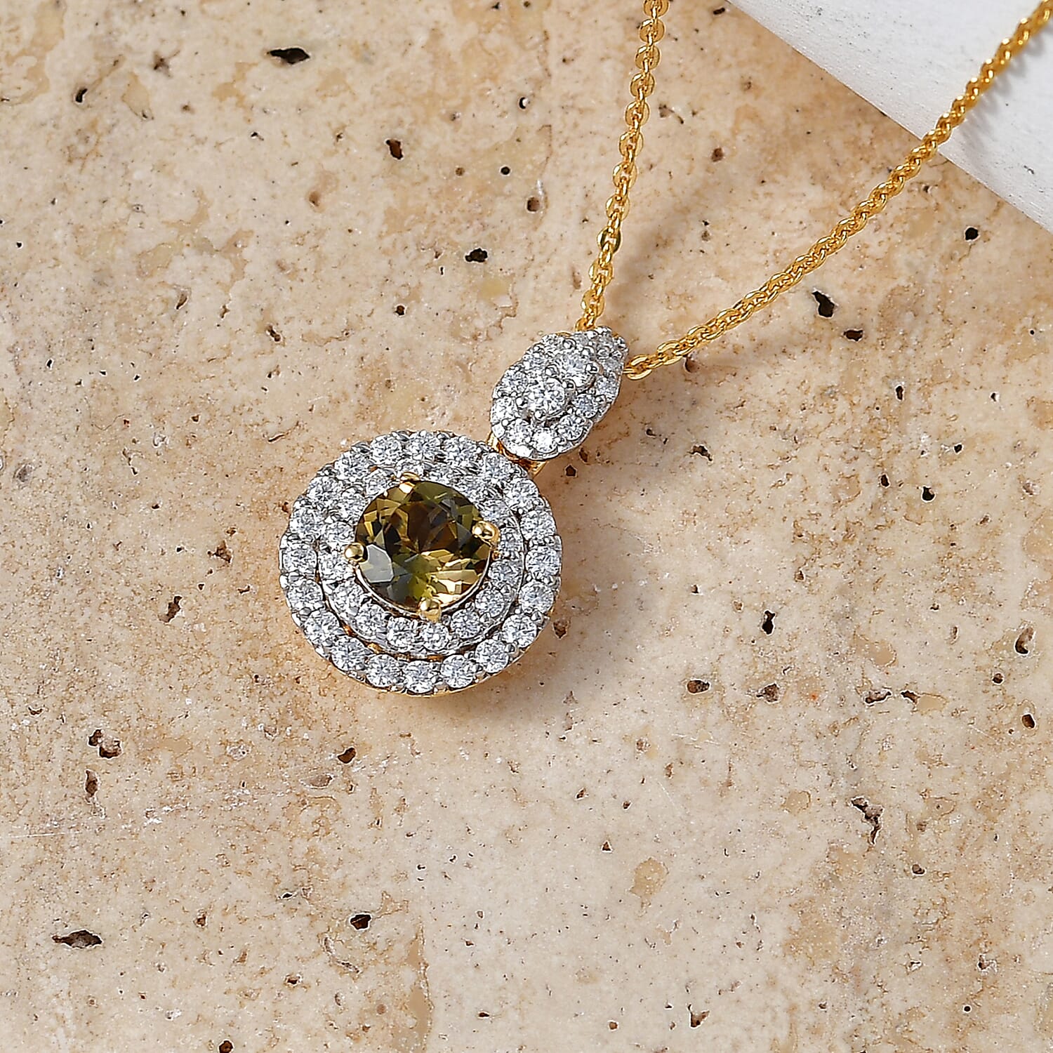 D'Joy AA Gelber Tansanit, Moissanit AGI zertifiziert Schmuckset ca. 50 cm 925 Silber 750 Gelbgold vermeil ca. 1,41 ct.
