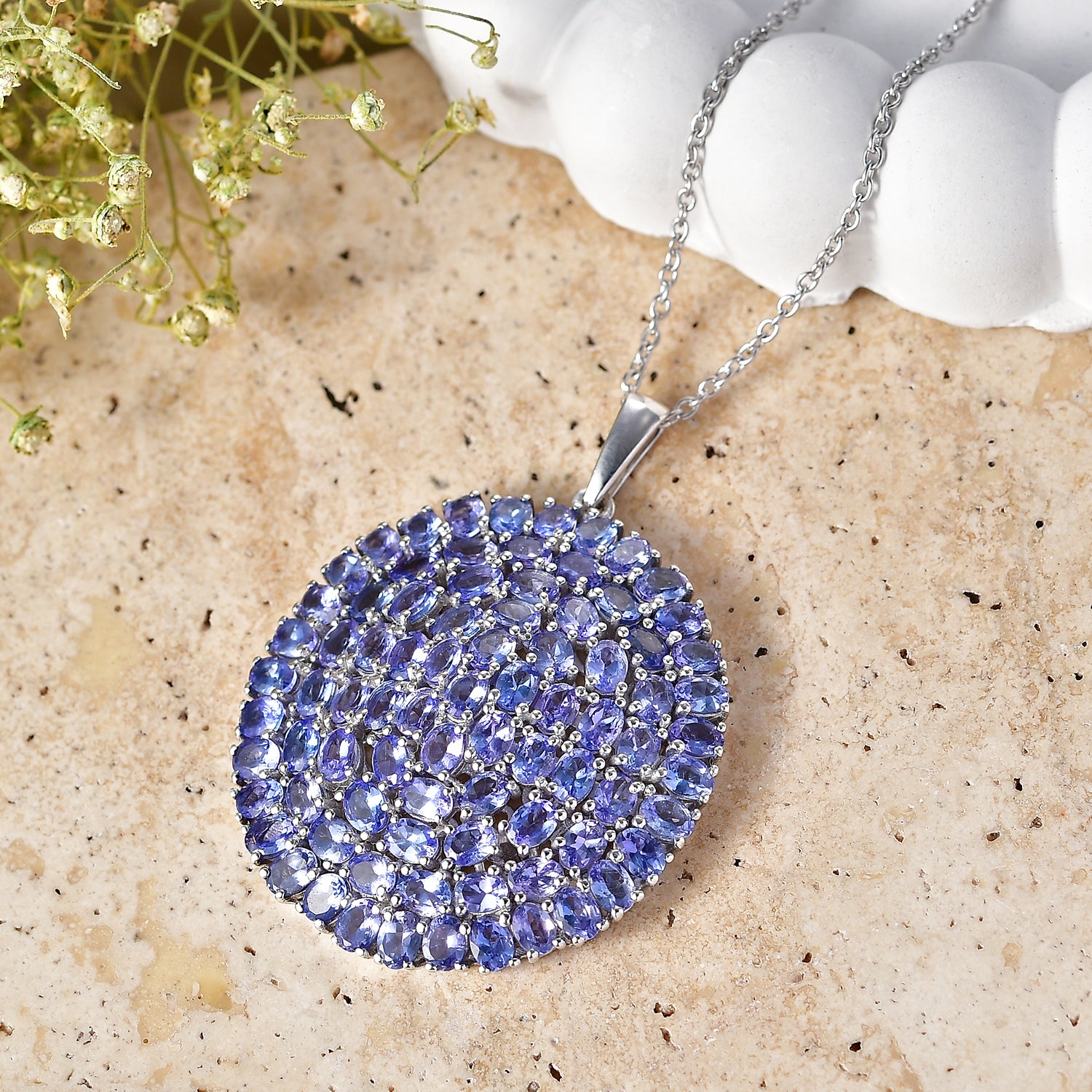 D'Joy Tansanit Anhänger mit Kette, ca. 45 cm 925 Silber Rhodiniert ca. 14.61 ct