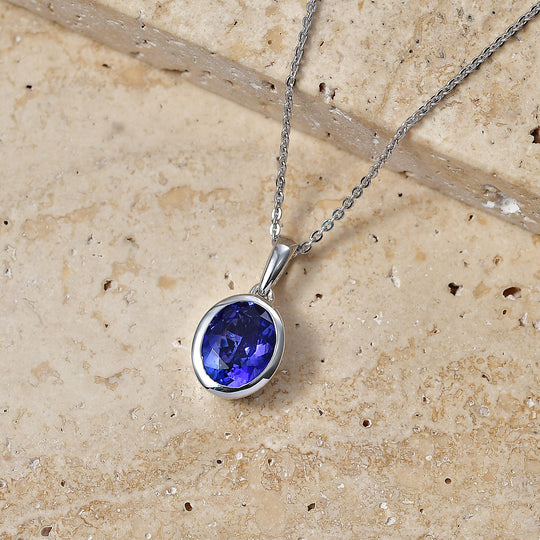 D'Joy Sehr Seltener Premium Tansanit Anhänger mit Kette ca. 50 cm 925 Silber Rhodiniert ca. 1.78 ct
