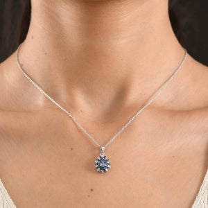 D'Joy Pfau Tansanit, Weißer Diamant Schmuckset ca. 50 cm 925 Silber Rhodiniert ca. 0.83 ct
