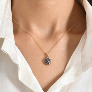 D'Joy Grüner Tansanit, Grüner Diamant Schmuckset ca. 50 cm 925 Silber 750 Gelbgold vermeil ca. 0,79 ct.