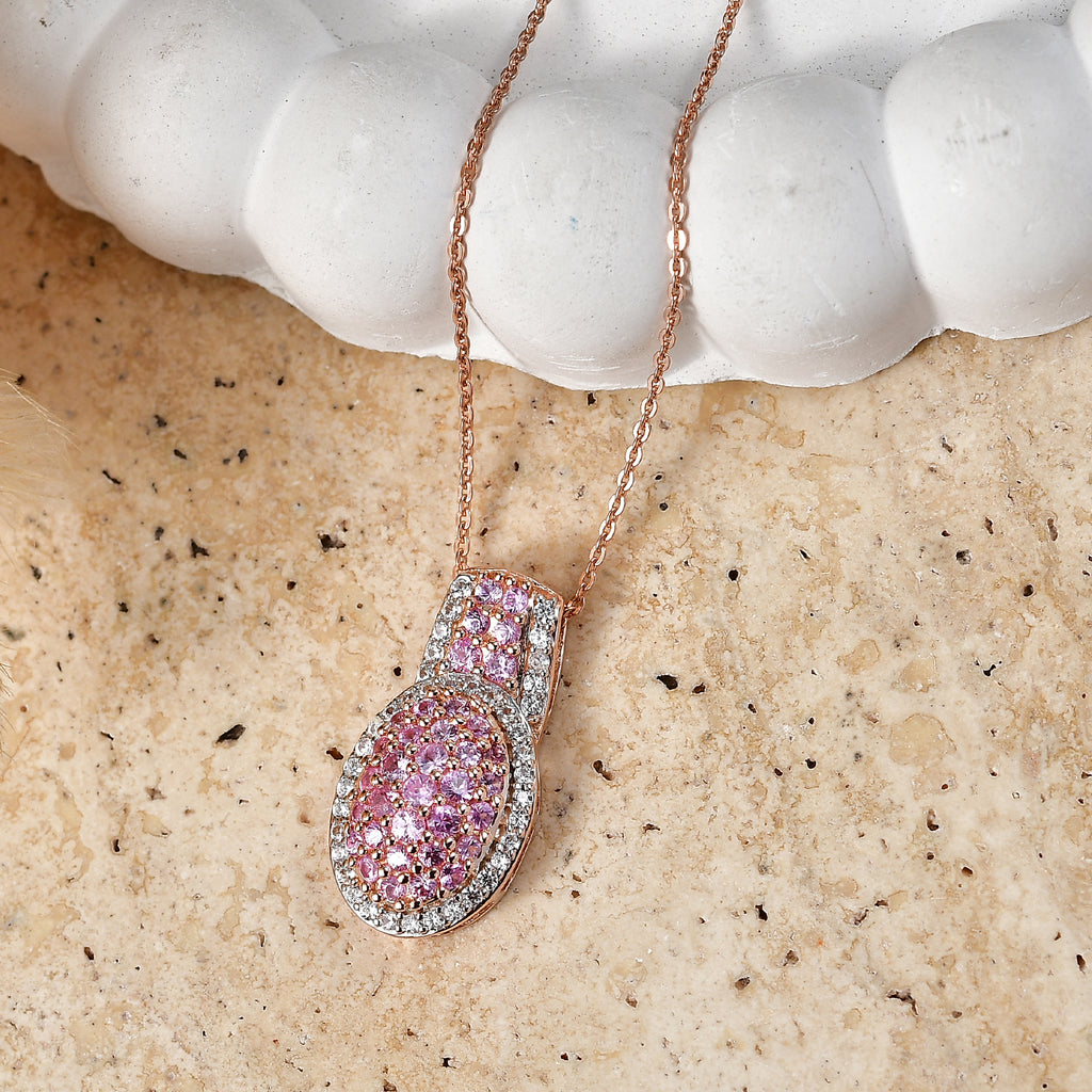 D'Joy Rosa Saphir Schmuckset ca. 50 cm 925 Silber 750 Roségold vermeil ca. 1,51 ct.
