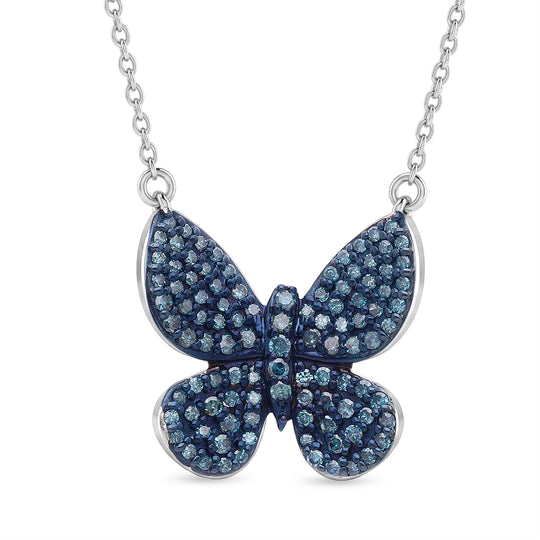 D'Joy Blauer Diamant (IR) Anhänger mit Kette, ca. 45 cm 925 Silber Rhodiniert ca. 0.53 ct
