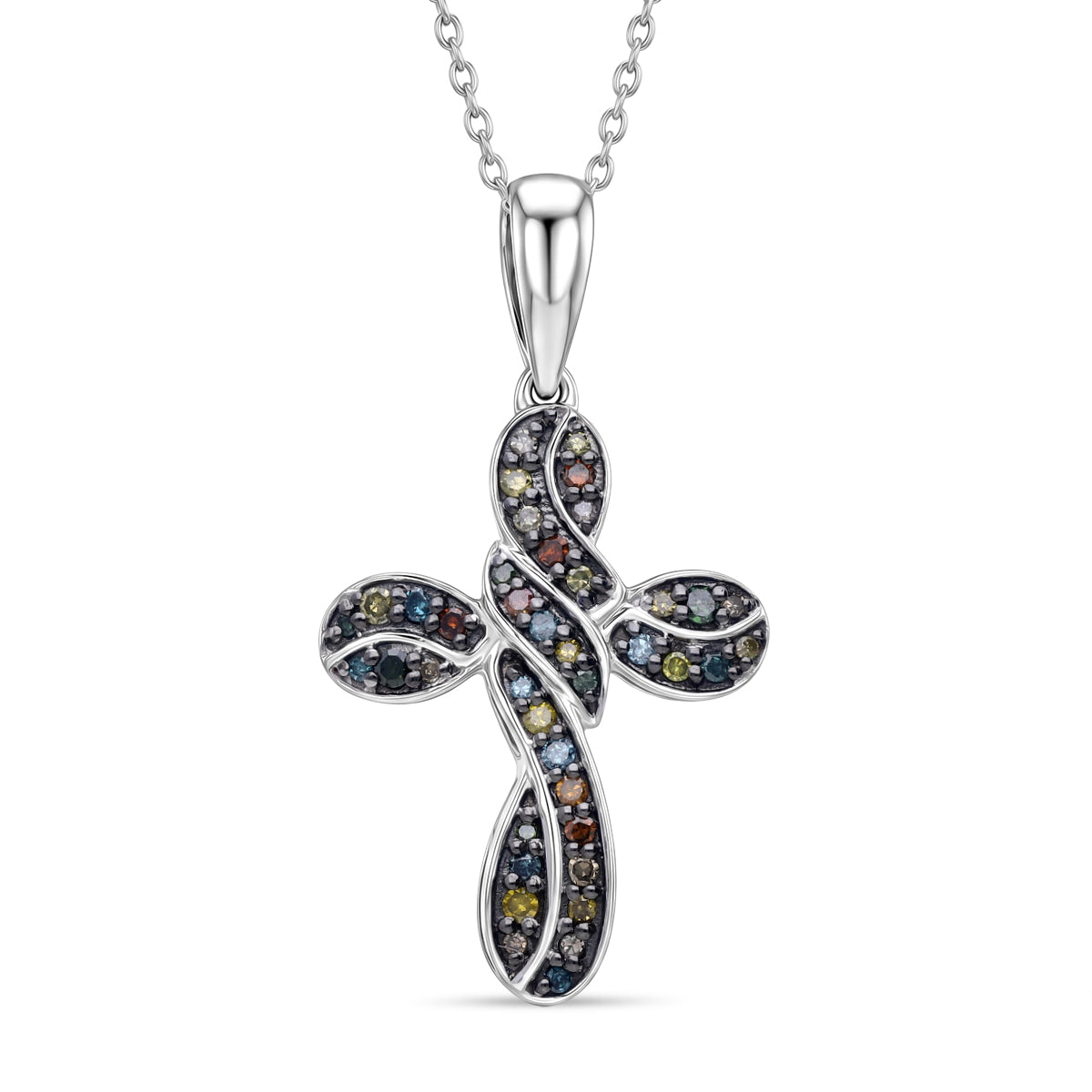D'Joy Mehrfarbiger Diamant Anhänger mit Kette, ca. 50 cm 925 Silber Rhodiniert ca. 0.25 ct