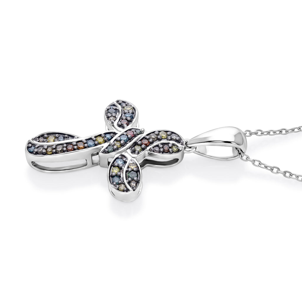 D'Joy Mehrfarbiger Diamant Anhänger mit Kette, ca. 50 cm 925 Silber Rhodiniert ca. 0.25 ct