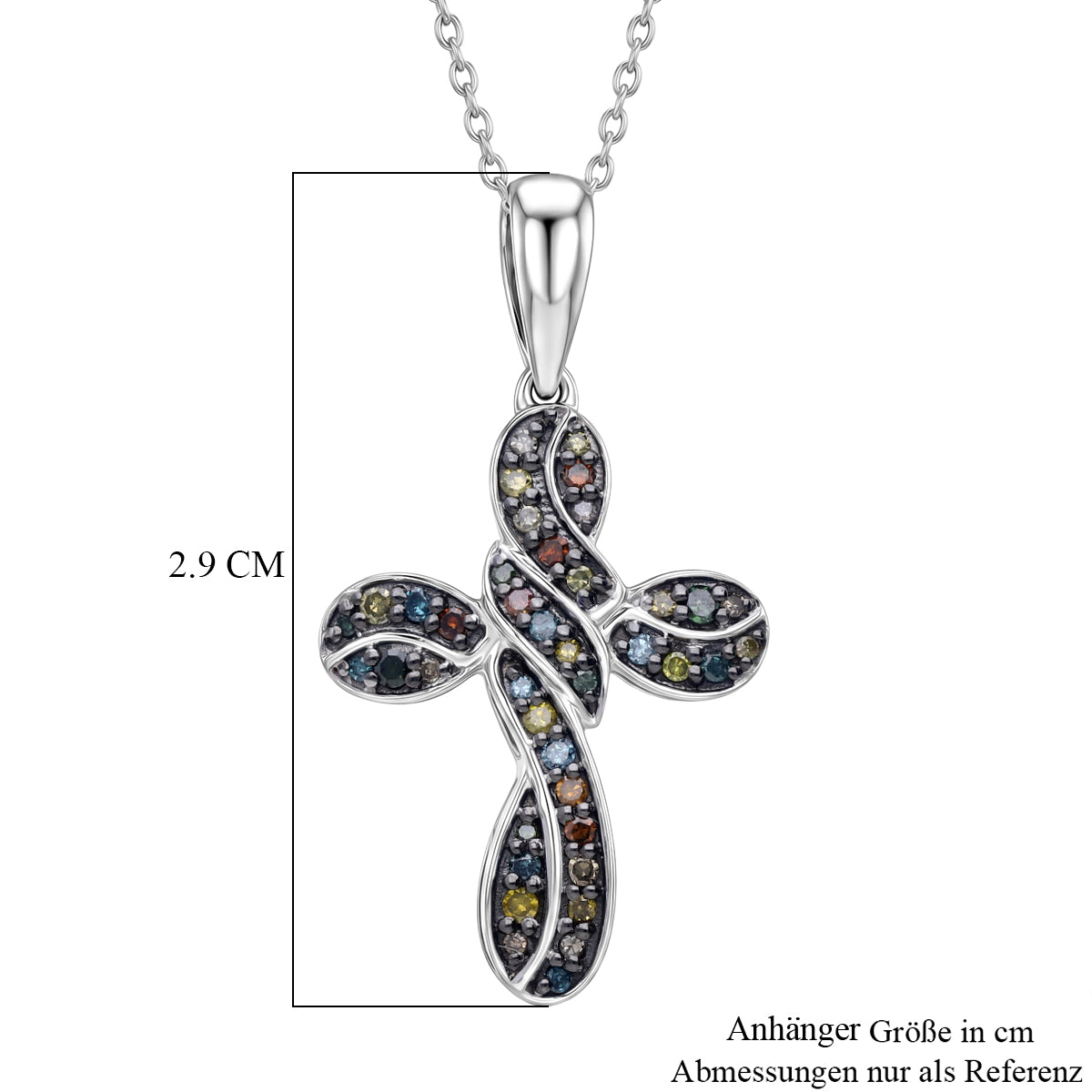 D'Joy Mehrfarbiger Diamant Anhänger mit Kette, ca. 50 cm 925 Silber Rhodiniert ca. 0.25 ct