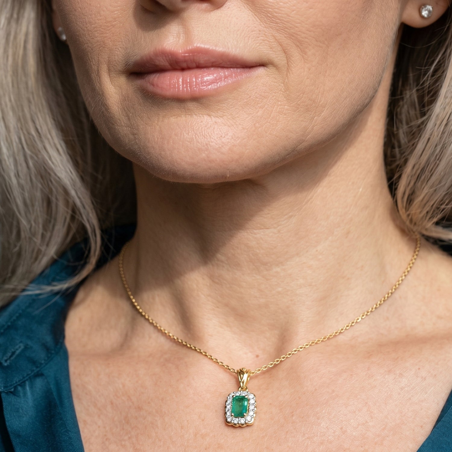 D'Joy AAA Kagem Sambischer Smaragd, Moissanit Schmuckset ca. 50 cm 925 Silber 750 Gelbgold vermeil ca. 0.76 ct
