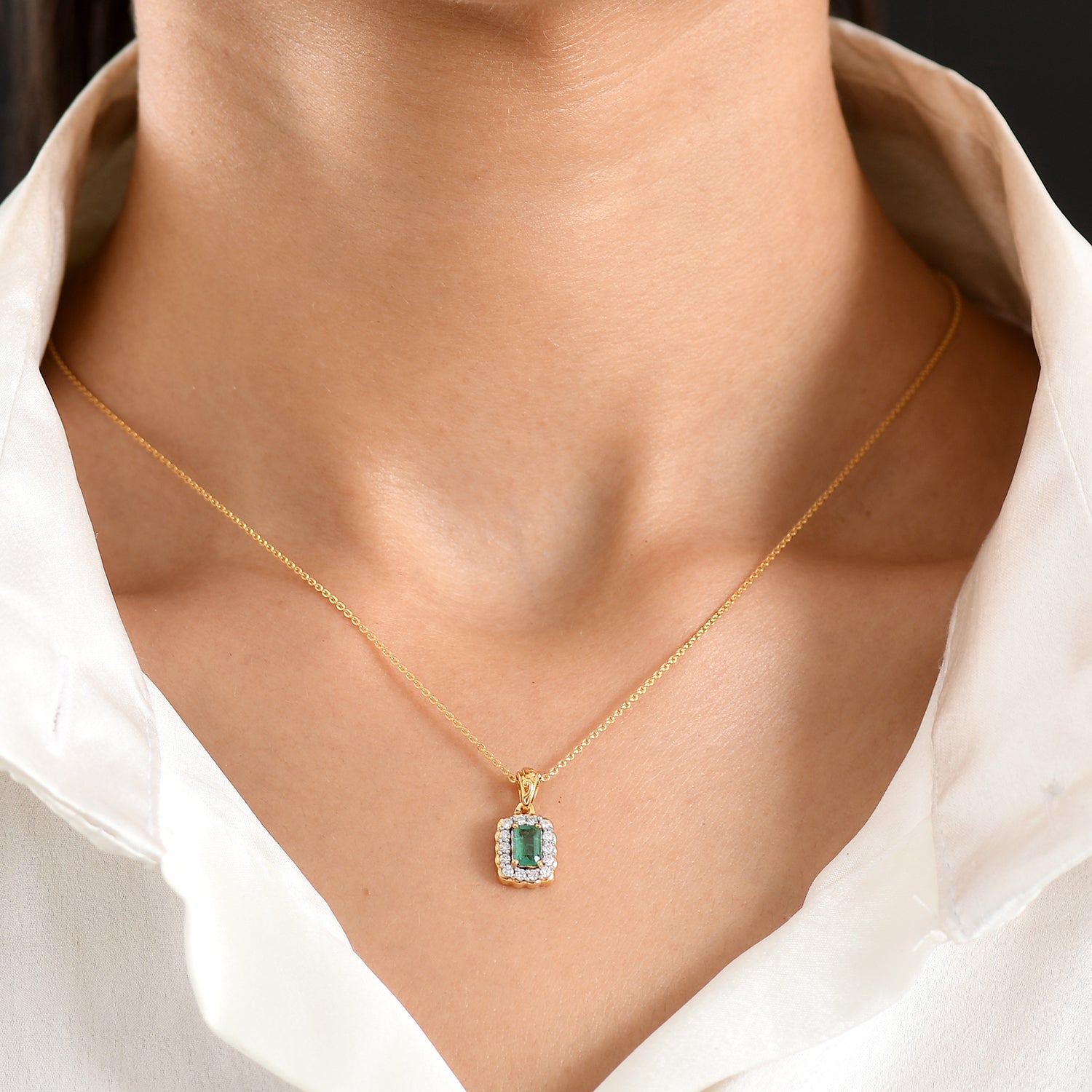 D'Joy AAA Kagem Sambischer Smaragd, Moissanit Schmuckset ca. 50 cm 925 Silber 750 Gelbgold vermeil ca. 0.76 ct