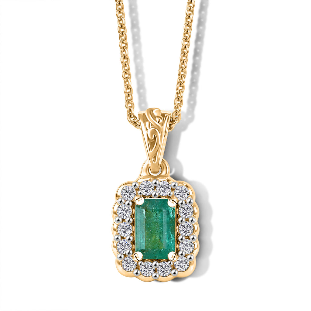D'Joy AAA Kagem Sambischer Smaragd, Moissanit Schmuckset ca. 50 cm 925 Silber 750 Gelbgold vermeil ca. 0.76 ct