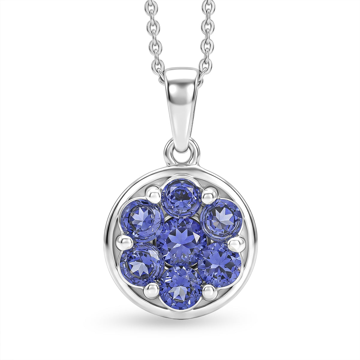 D'Joy AA Tansanit Anhänger mit Kette, ca. 50 cm 925 Silber Platiniert ca. 1.34 ct